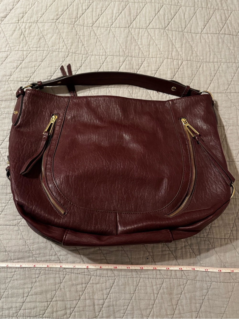 Jessica Simpson Burgundy Leather Hobo Bag with Gold Hardware